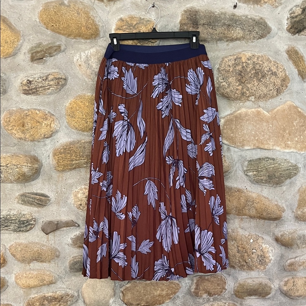 Modcloth Brown and Blue Leaf Midi Skirt
